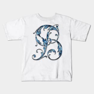 Ornate Blue Silver Letter B Kids T-Shirt